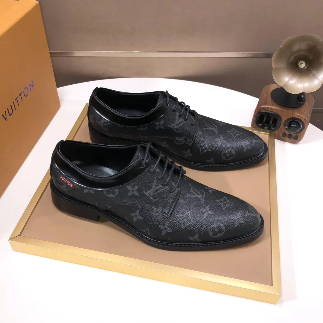Men's shoes💰460💰【LOUIS VUITTON】(sheepskin lining) new cowhide LV formal shoes🎩🎩❗️🆘made one to one at the counter🎩original quality, imported cowhide upper➕full sheepskin lining➕original rubber outsole, {high quality visible}👣Size: 38-45 (45 custom-made)